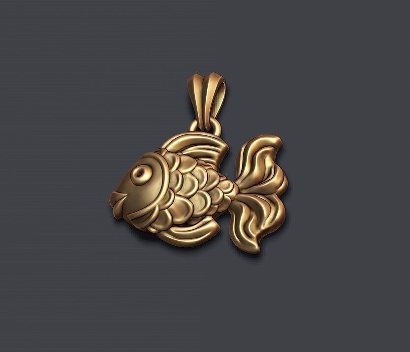 Golden fish pendant 3D print model_3