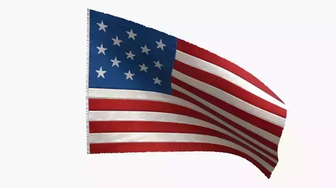 US Flag 13 Stars 1777-1795 Low-poly 3D model
