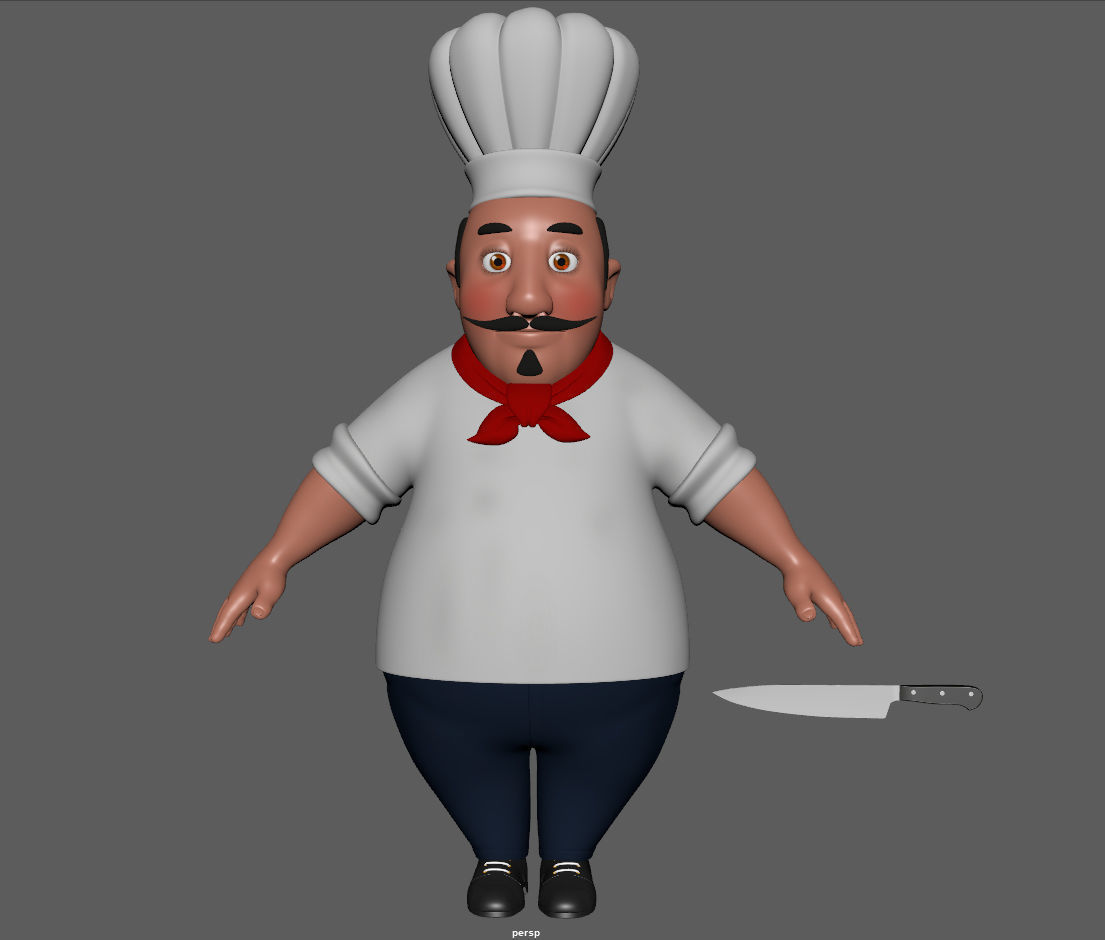 Chef with knife cartoon 3D model_10