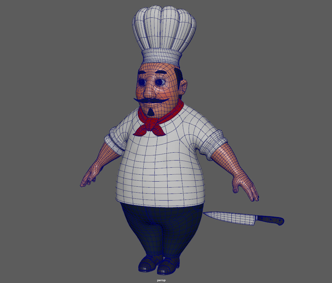 Chef with knife cartoon 3D model_13