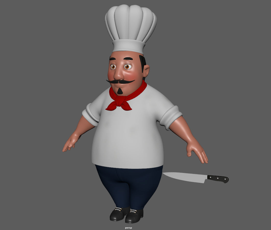 Chef with knife cartoon 3D model_12