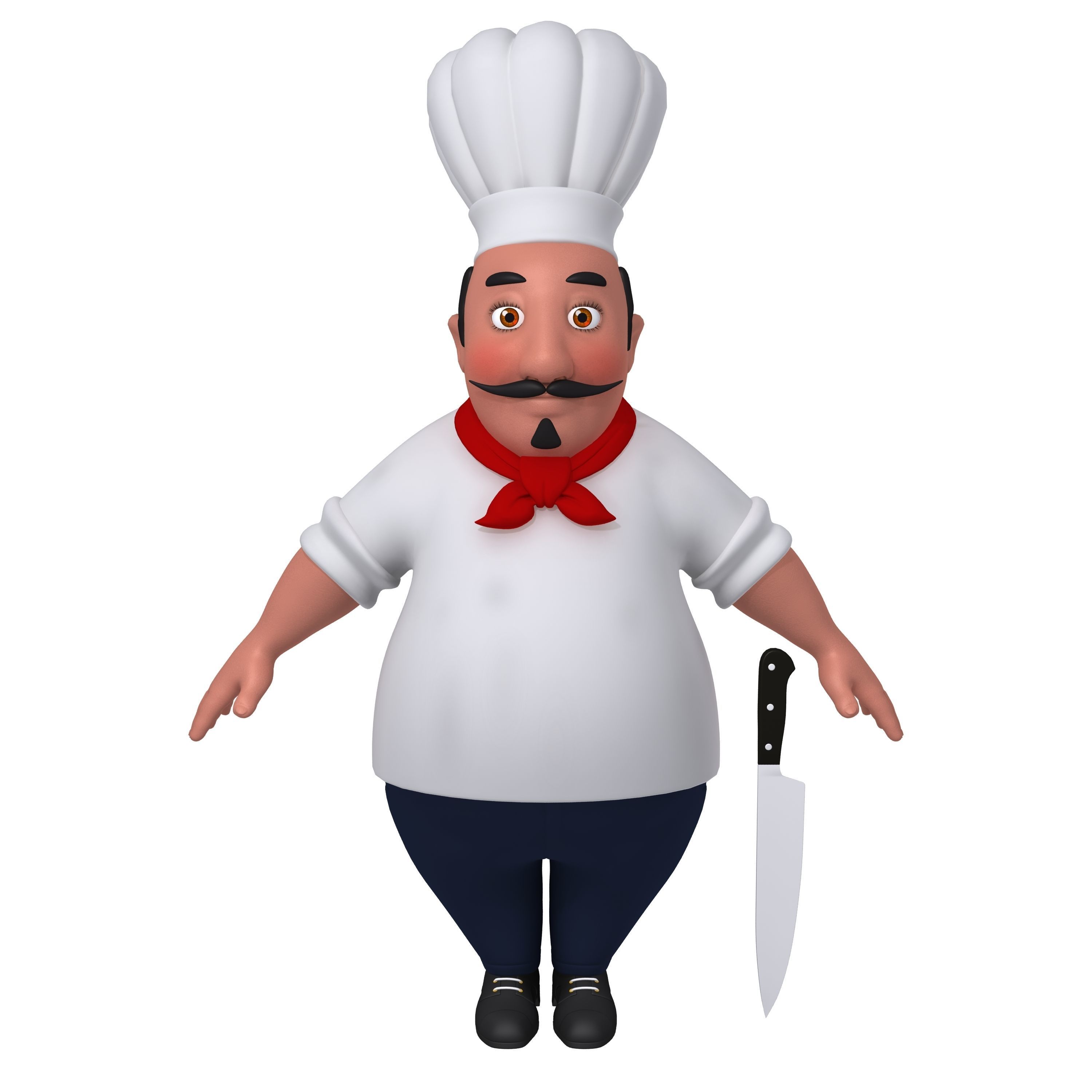 Chef with knife cartoon 3D model_1