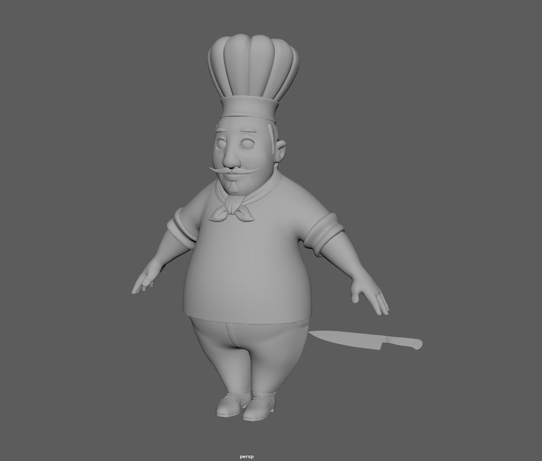 Chef with knife cartoon 3D model_21