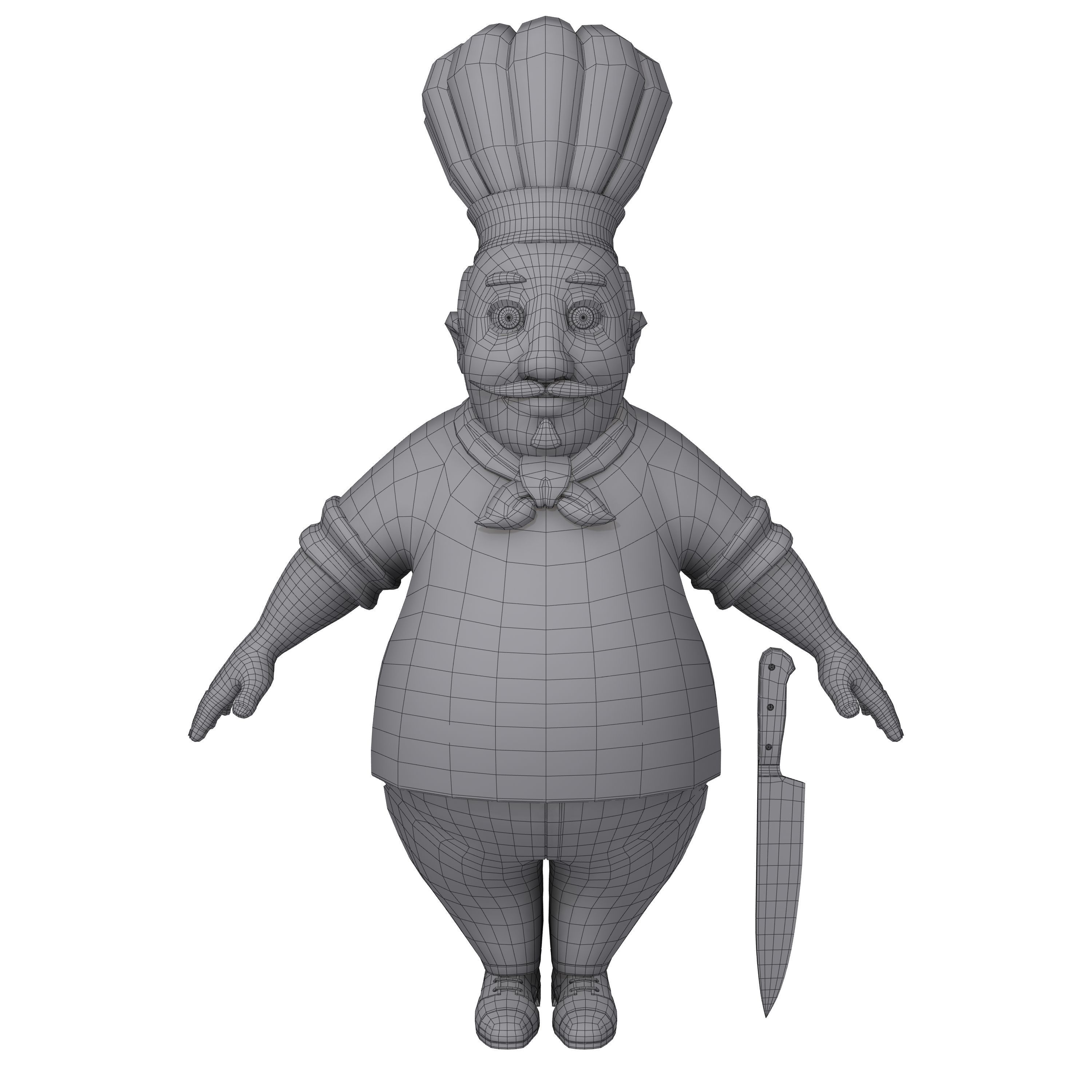 Chef with knife cartoon 3D model_4