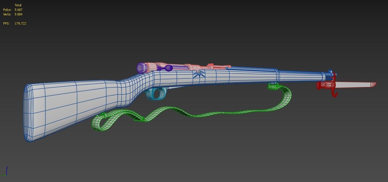 Arisaka Type 38 Japanese WW2 Rifle PBR Low-poly 3D model_9