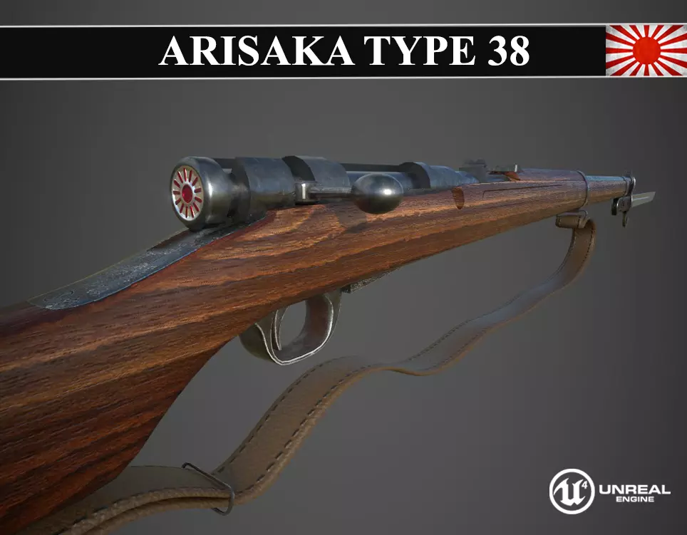Arisaka Type 38 Japanese WW2 Rifle PBR Low-poly 3D model_0