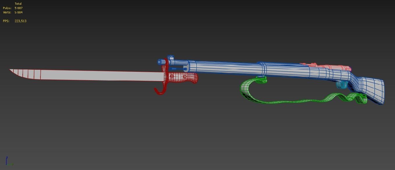 Arisaka Type 38 Japanese WW2 Rifle PBR Low-poly 3D model_10