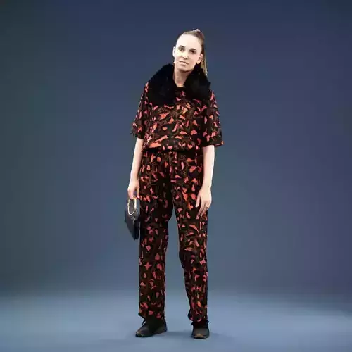 Woman in Dotsuit Business Attire Holding Purse