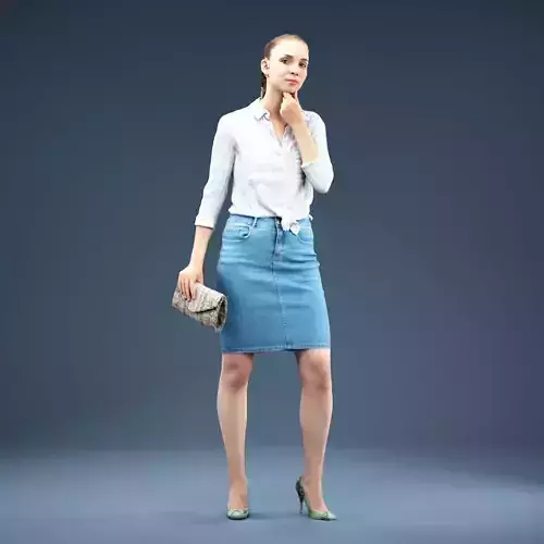 Thinking Girl in Jeans Outfit Low-poly 3D model
