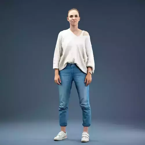 Relaxed girl in Jeans and White Top Low-poly 3D model