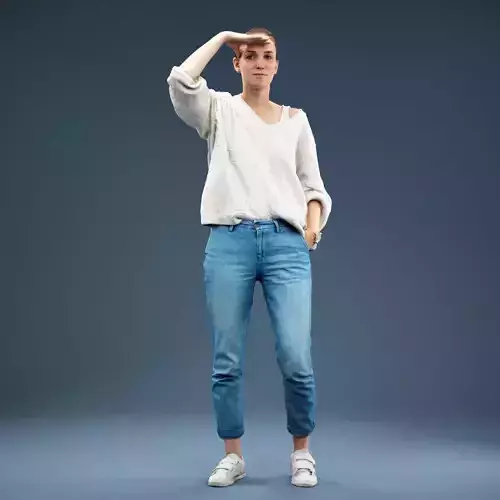 Looking Scout Girl in Jeans and White Top Low-poly 3D model