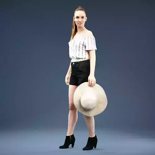 Girl wearing Blouse Short holding Hat Low-poly 3D model