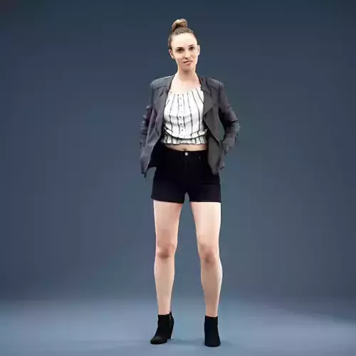 Girl in Blouse Short and Leather Jacket Pockets
