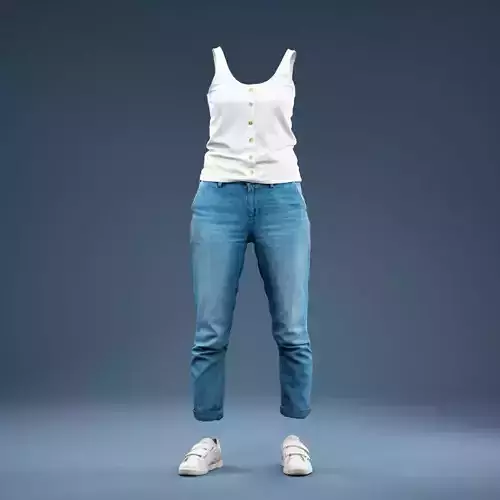 Clothing Full Body Jeans and White Tank Top