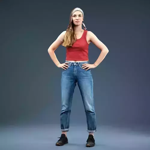 Baggy Jeans Girl Red Top Hands in Side Low-poly 3D model