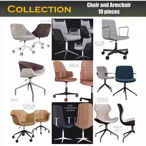 Chair and Armchair 3d model collection 10 pieces