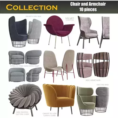 Chair and Armchair 3d model collection 10 pieces