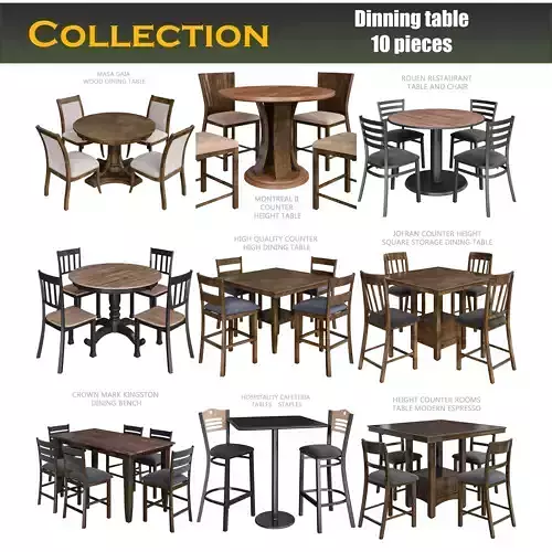 Dinning table 3d model collection 10 pieces Low-poly 3D model