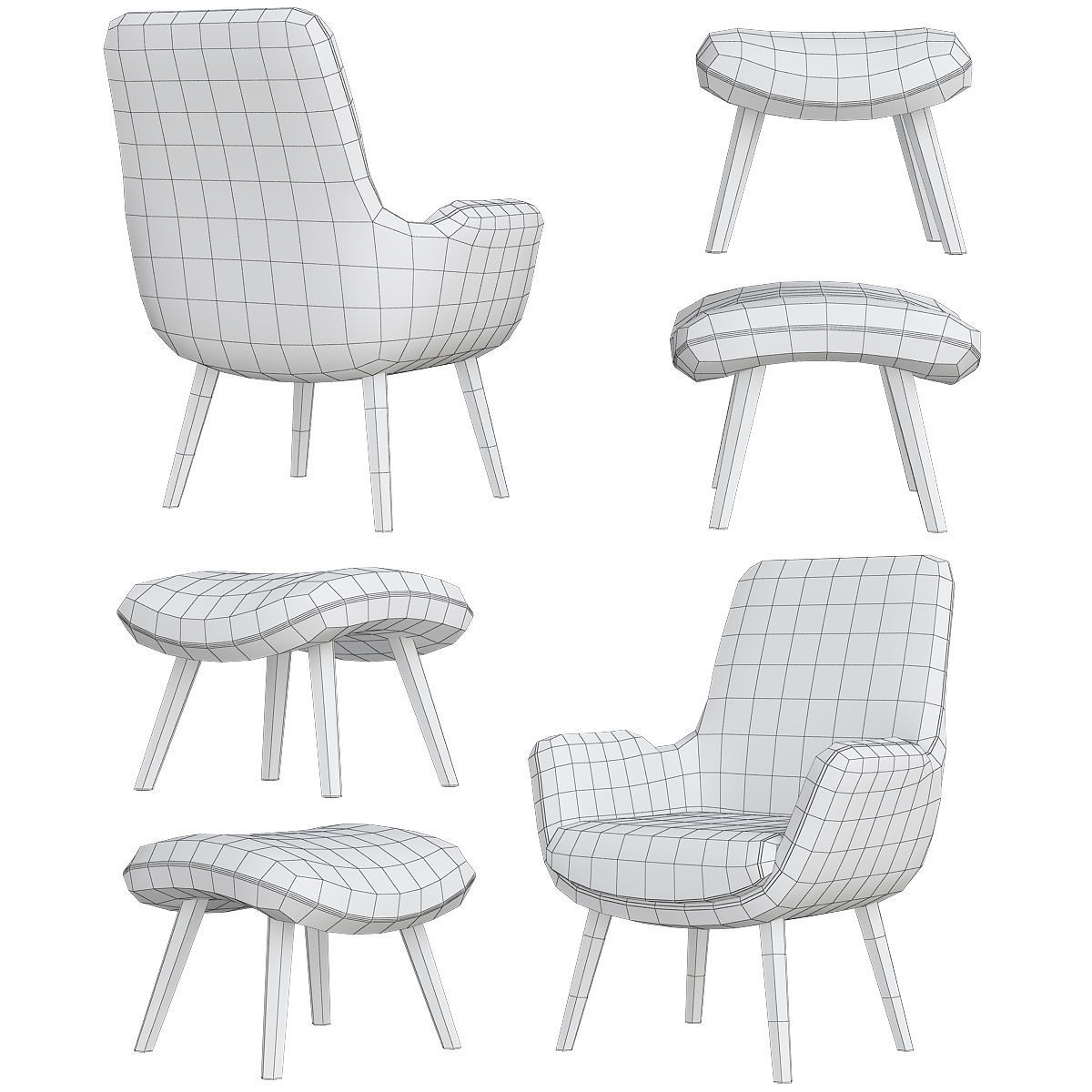 Chair and Armchair 3d model collection 10 pieces Low-poly 3D model_36