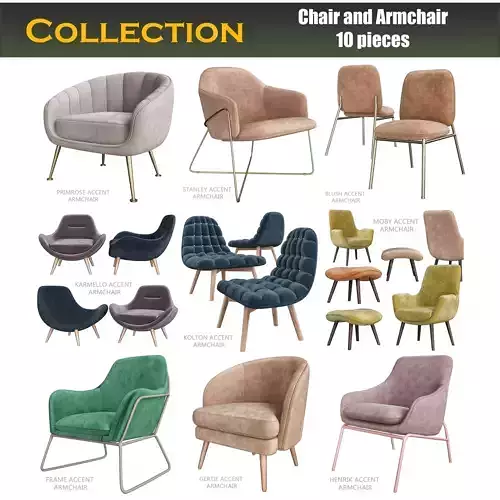 Chair and Armchair 3d model collection 10 pieces