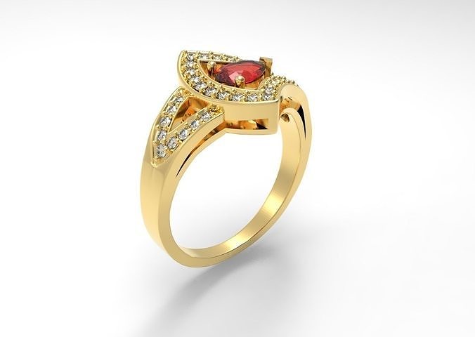 Gorgeous ring with pear gem 3D print model