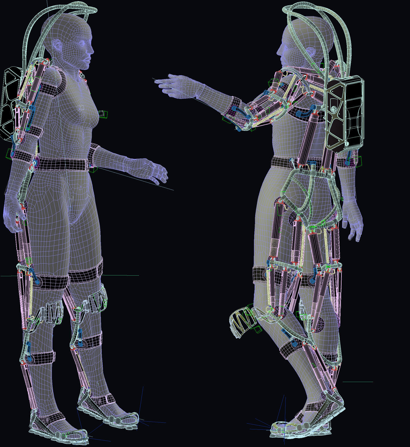 Exoskeleton on animated rigged mannequin 3D model_8
