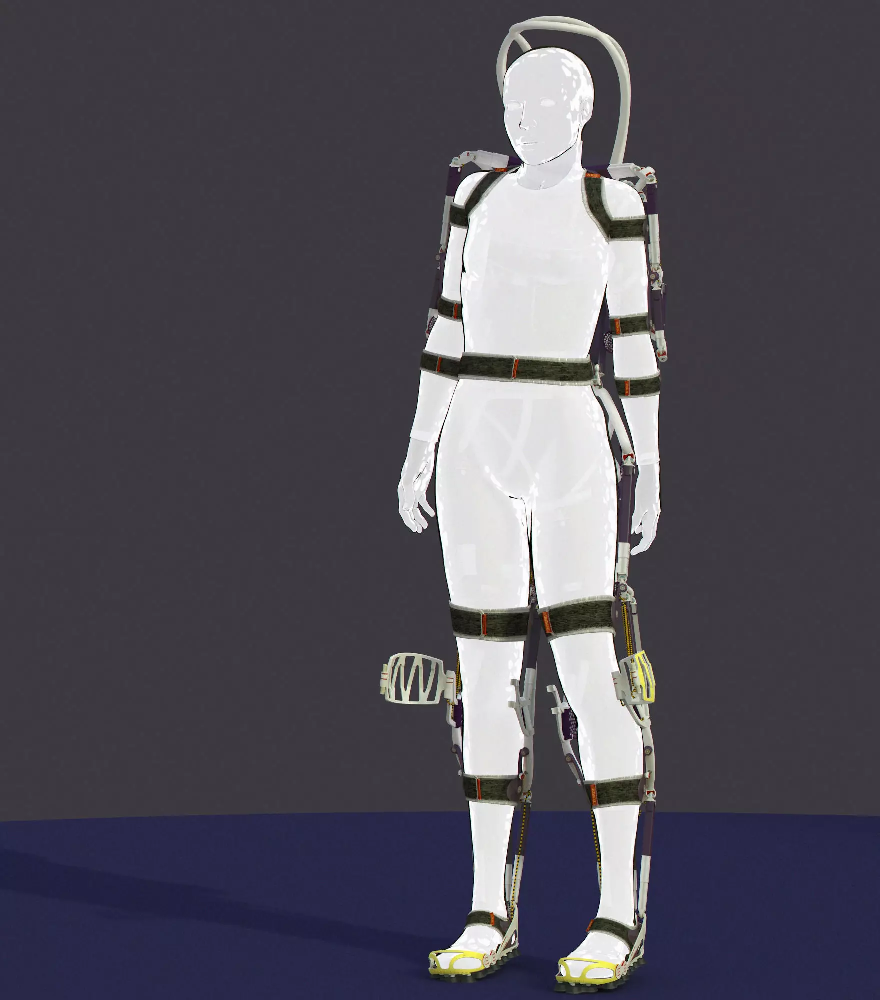 Exoskeleton on animated rigged mannequin 3D model_0