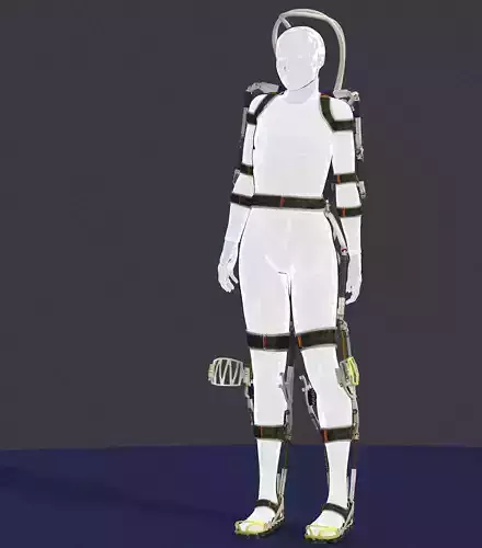 Exoskeleton on animated rigged mannequin 3D model