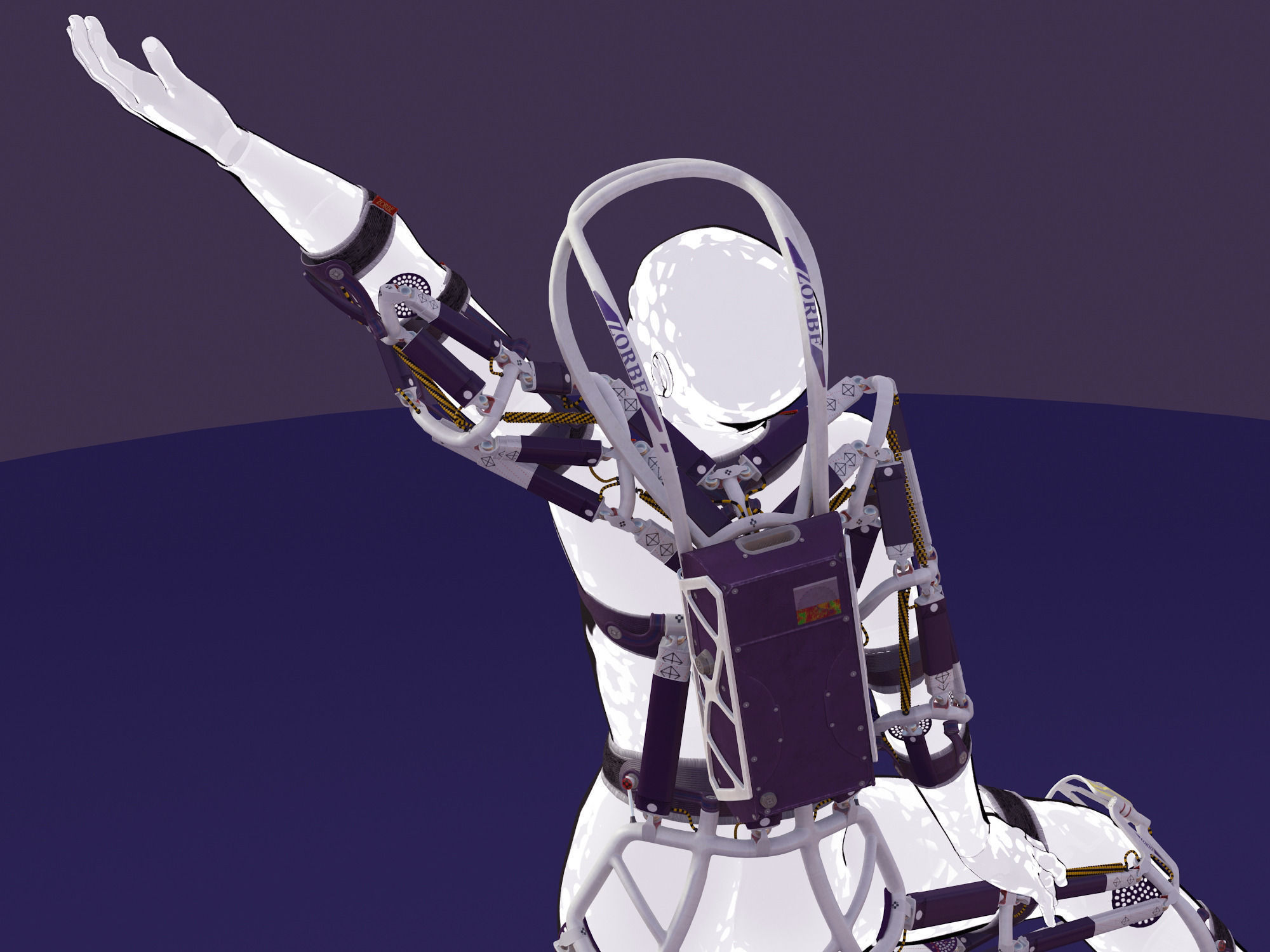 Exoskeleton on animated rigged mannequin 3D model_4
