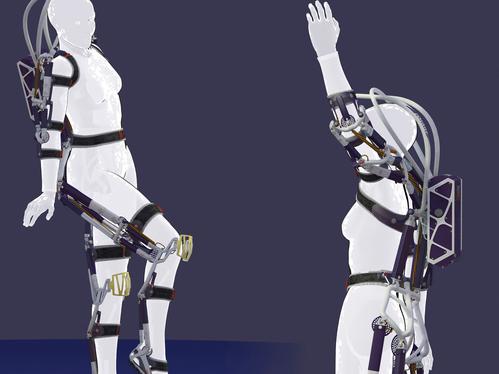 Exoskeleton on animated rigged mannequin 3D model_3