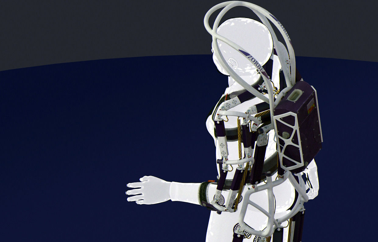 Exoskeleton on animated rigged mannequin 3D model_1