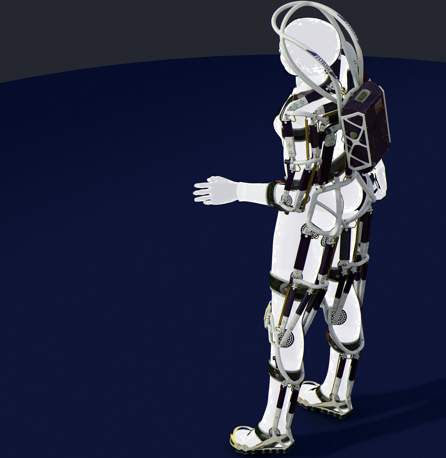 Exoskeleton on animated rigged mannequin 3D model_7