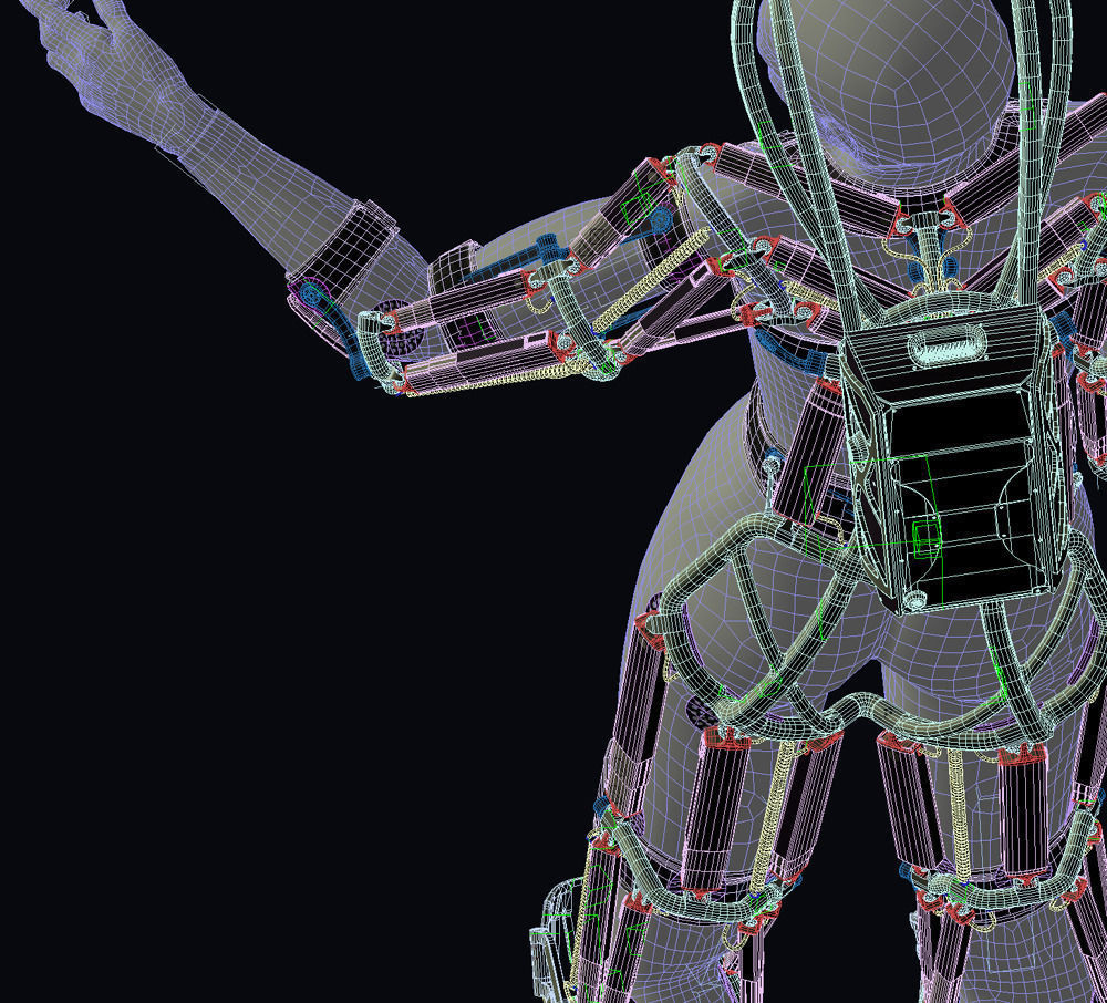 Exoskeleton on animated rigged mannequin 3D model_9