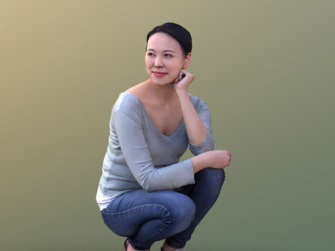 Bao 10555 - Kneeling Casual Girl Low-poly 3D model