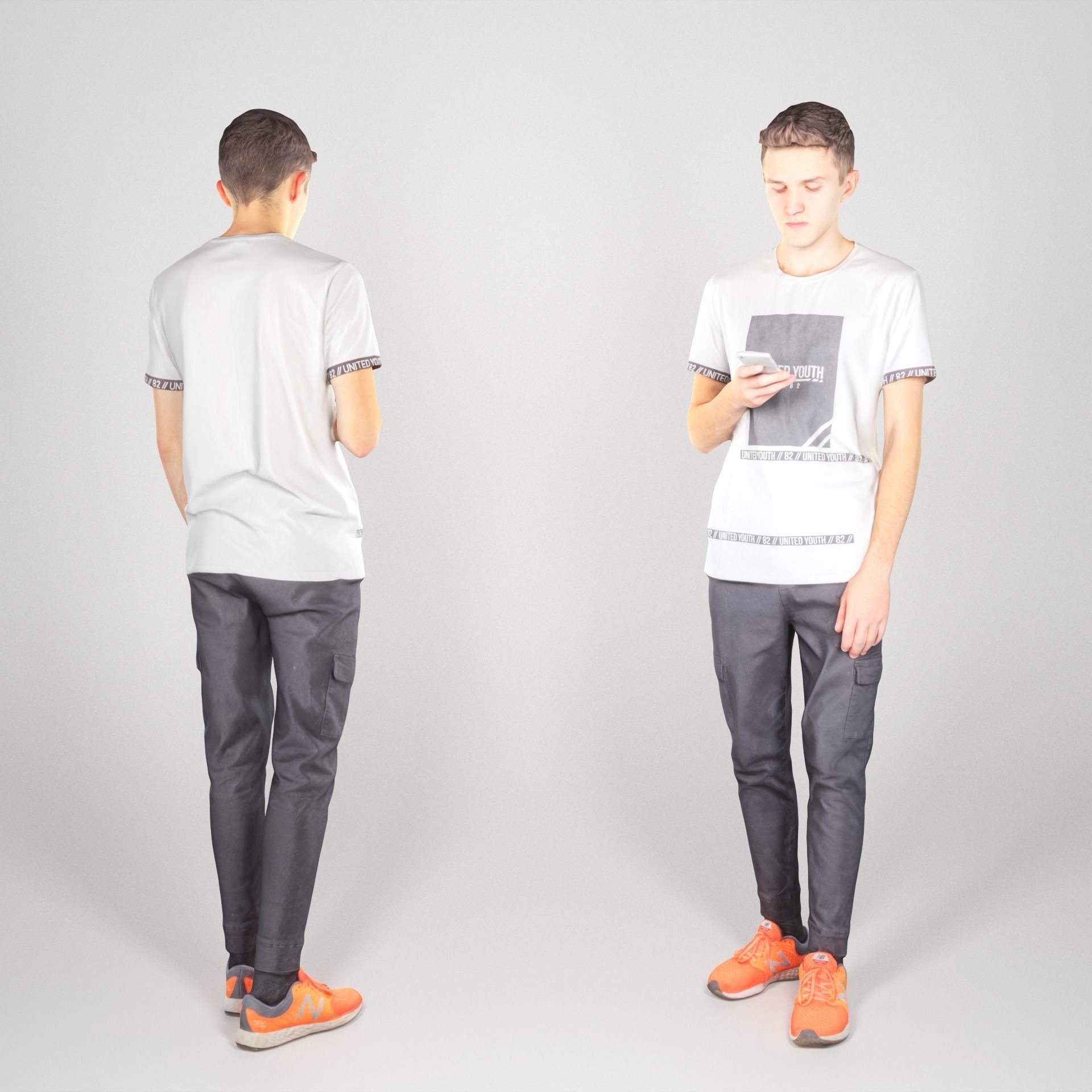 Young man is texting a message 30 Low-poly 3D model_2