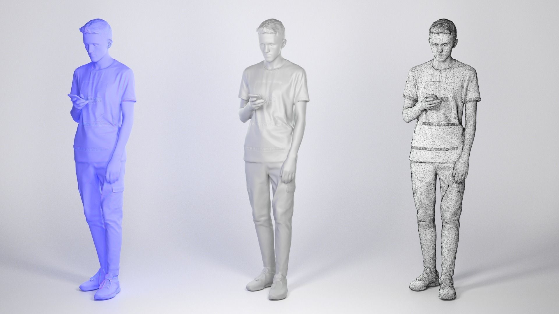 Young man is texting a message 30 Low-poly 3D model_3