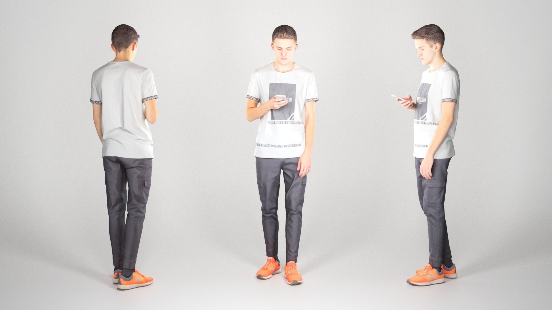 Young man is texting a message 30 Low-poly 3D model_1