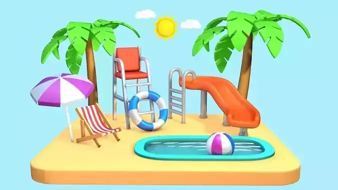 SUMMER MODEL SET MOTION GRAPHICS 3D model