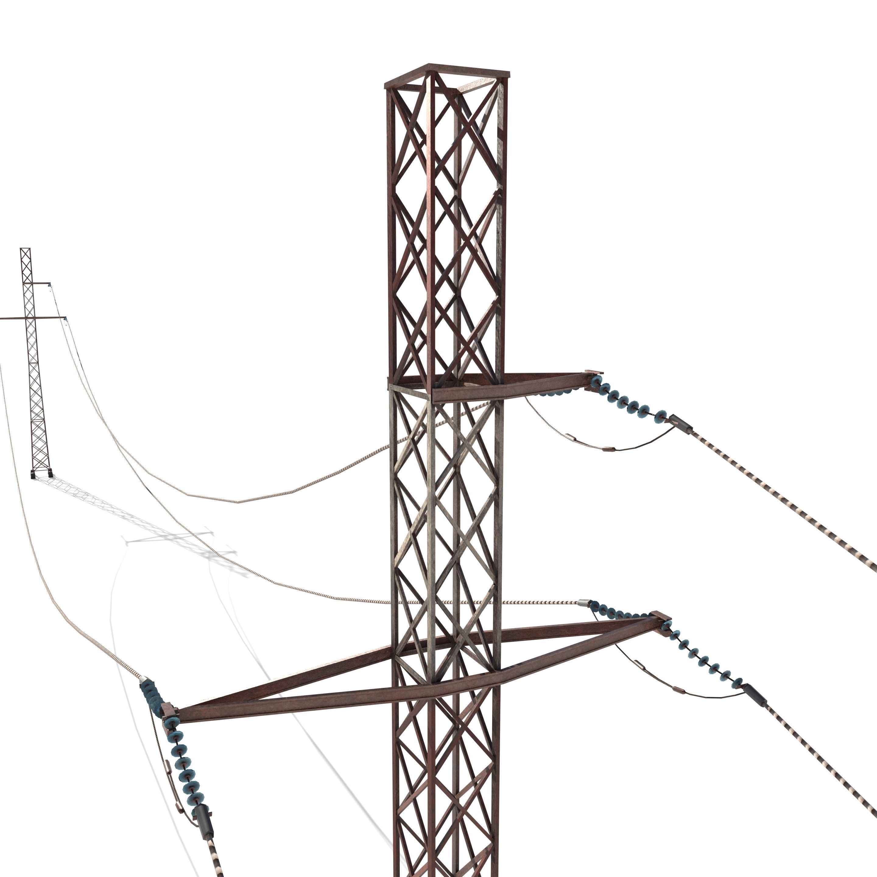 Electricity Pole 29 Weathered Low-poly 3D model_4
