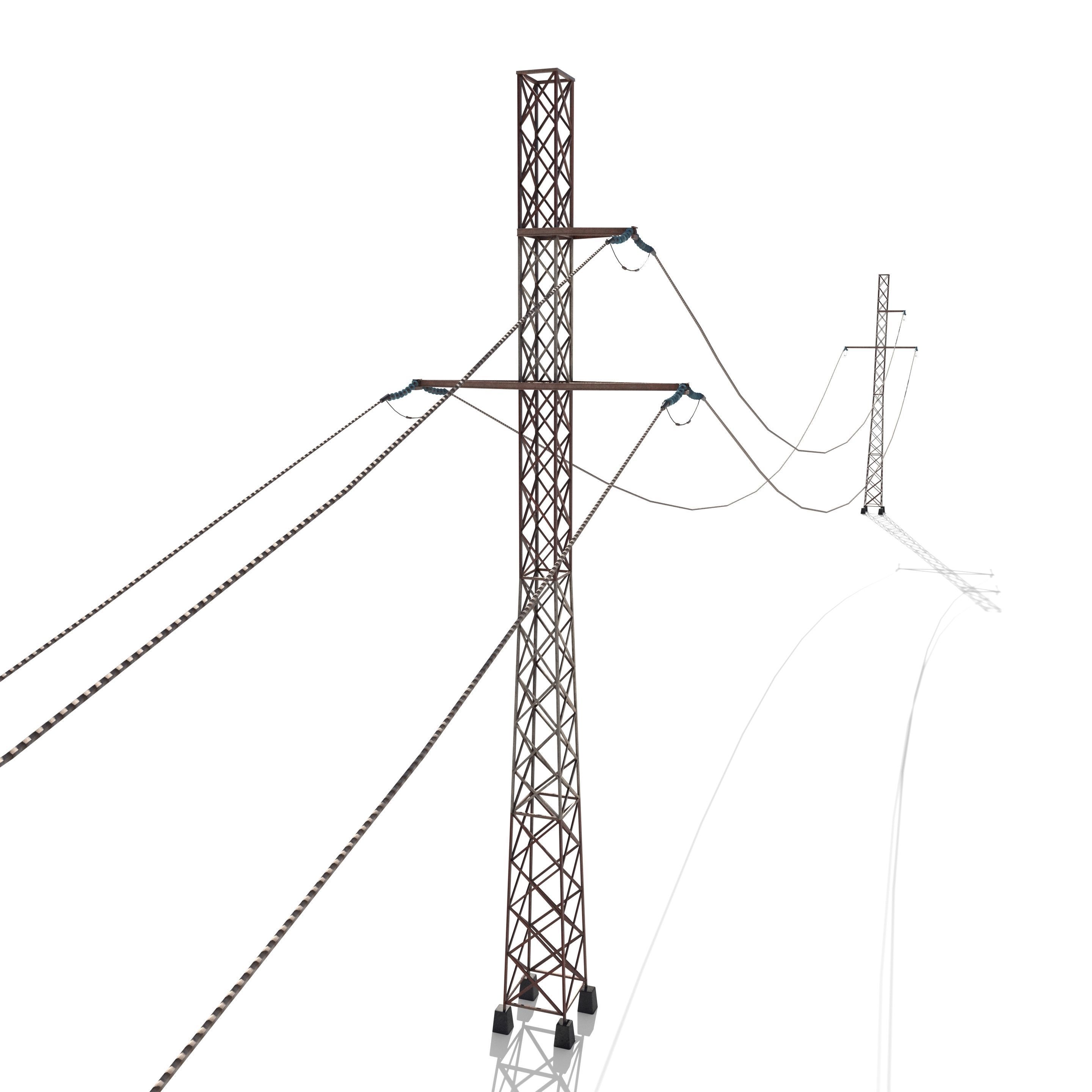 Electricity Pole 29 Weathered Low-poly 3D model_1