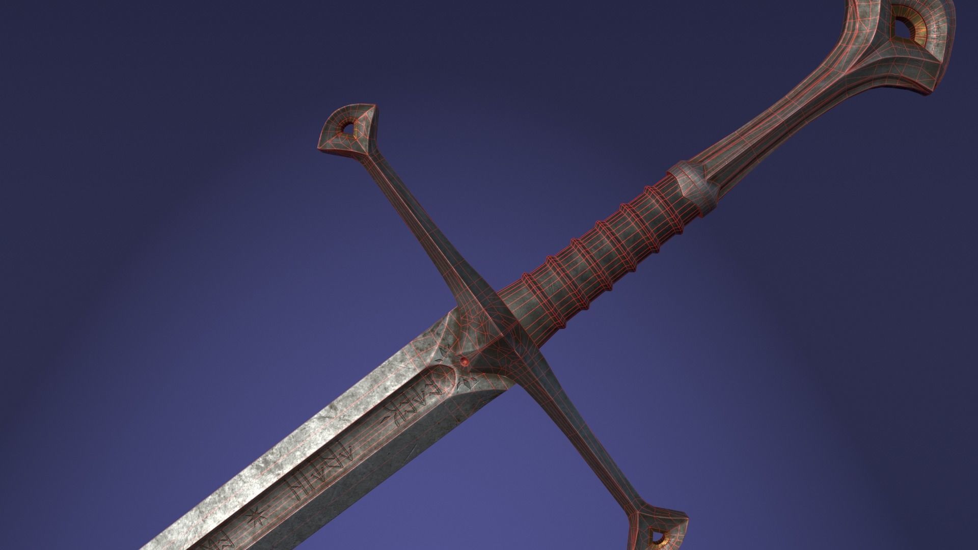 Anduril sword from LOTR with scabbard band and stand Low-poly 3D model_8