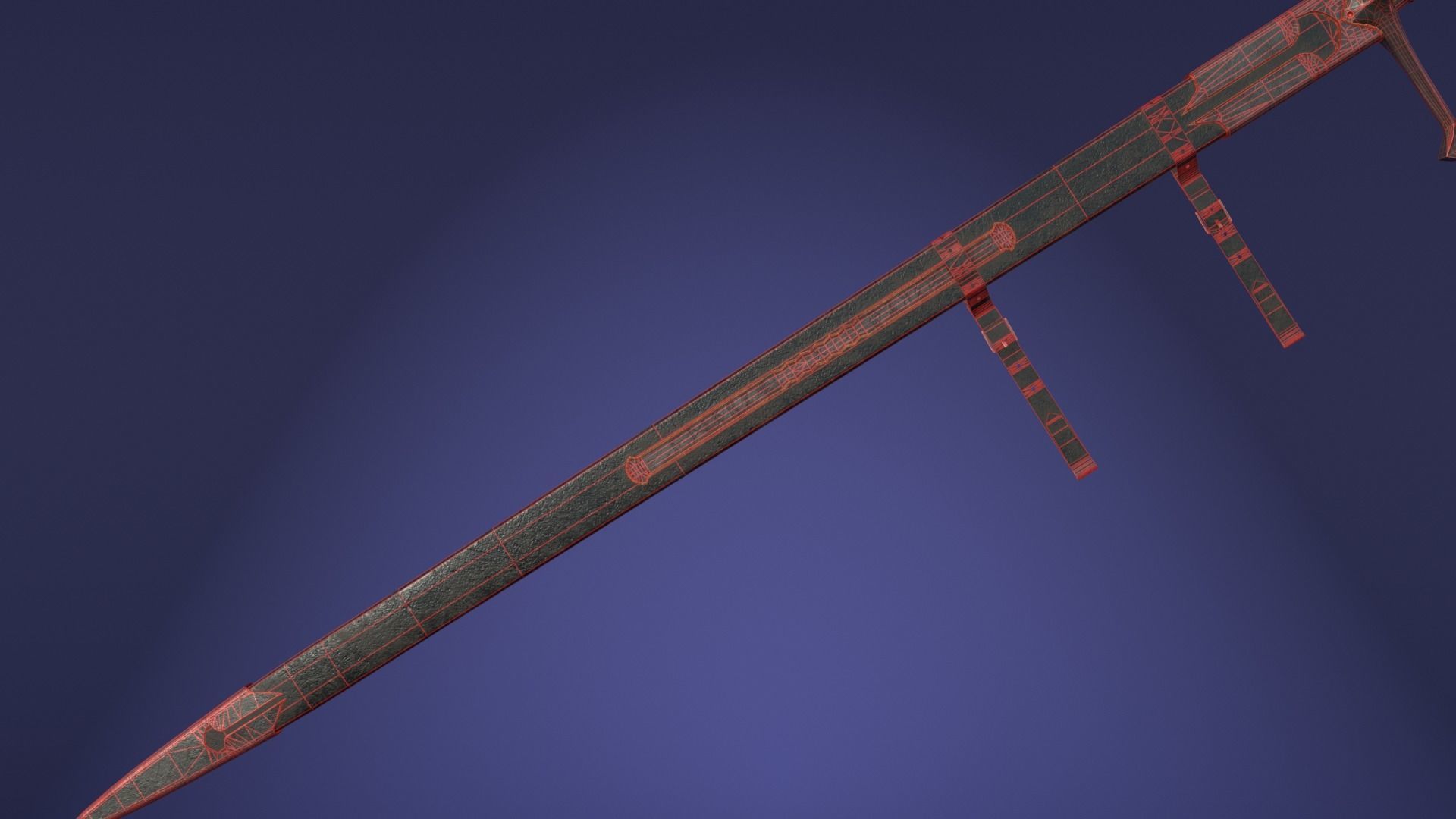 Anduril sword from LOTR with scabbard band and stand Low-poly 3D model_9