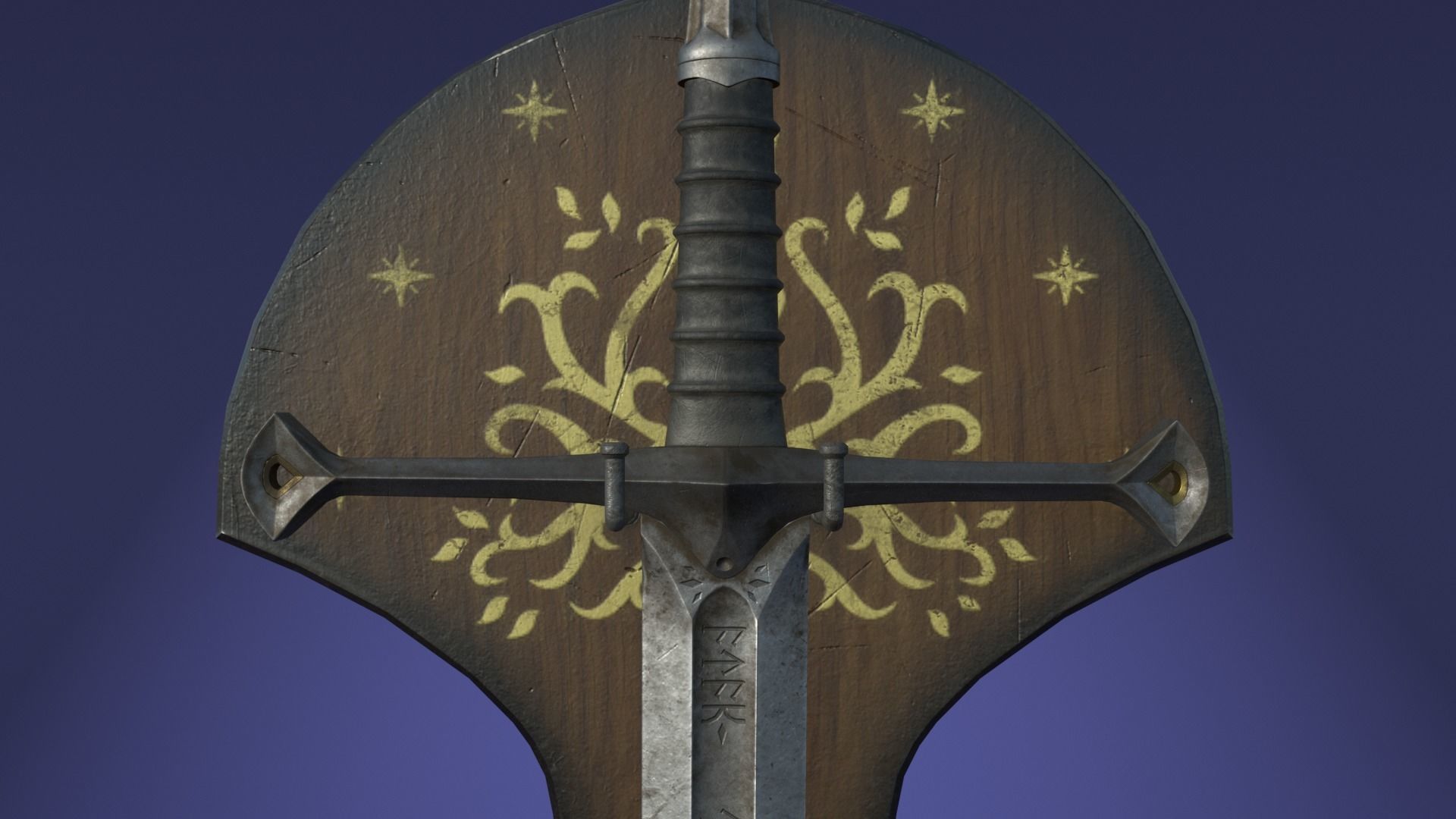 Anduril sword from LOTR with scabbard band and stand Low-poly 3D model_3