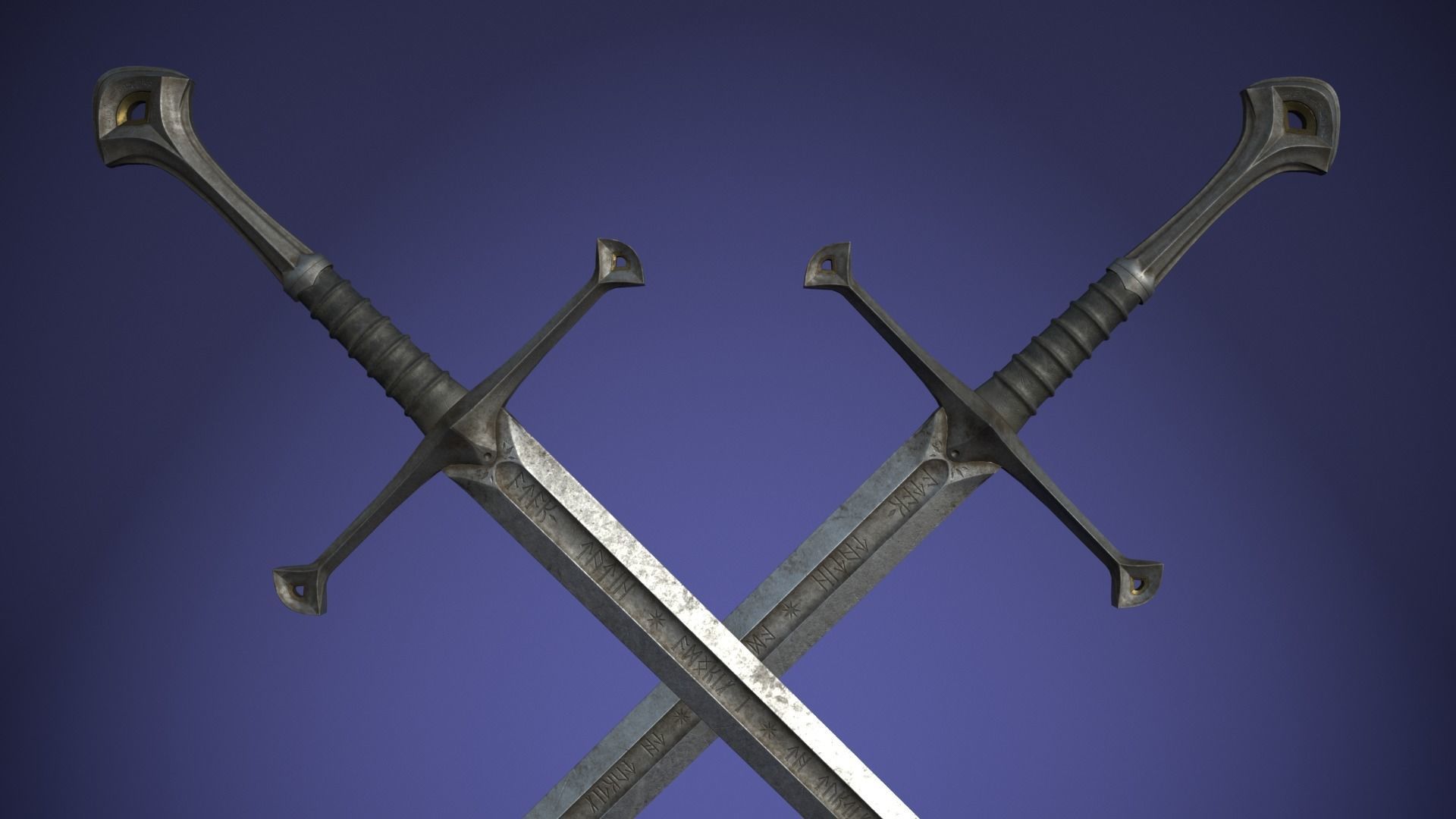 Anduril sword from LOTR with scabbard band and stand Low-poly 3D model_2