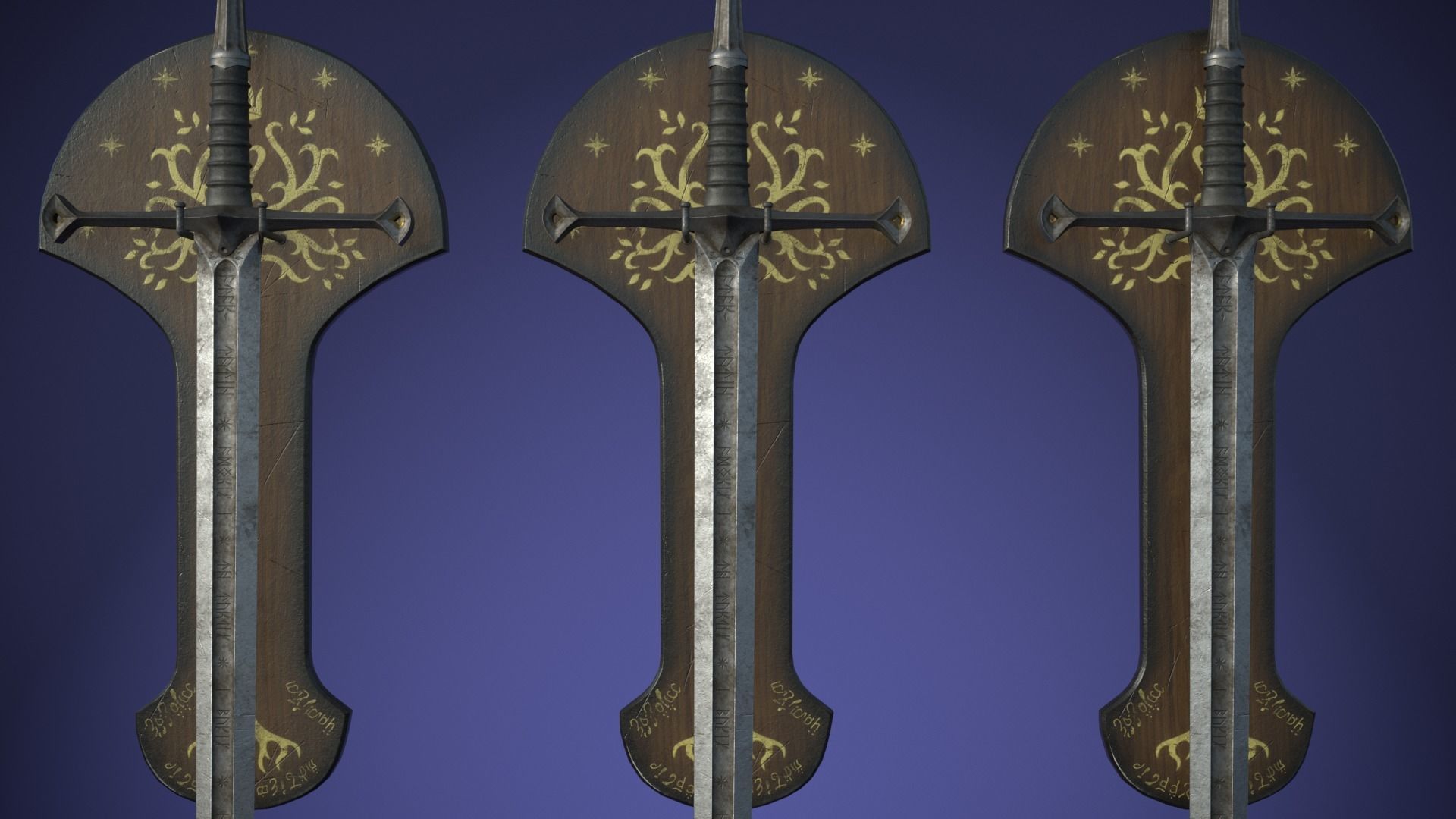Anduril sword from LOTR with scabbard band and stand Low-poly 3D model_4