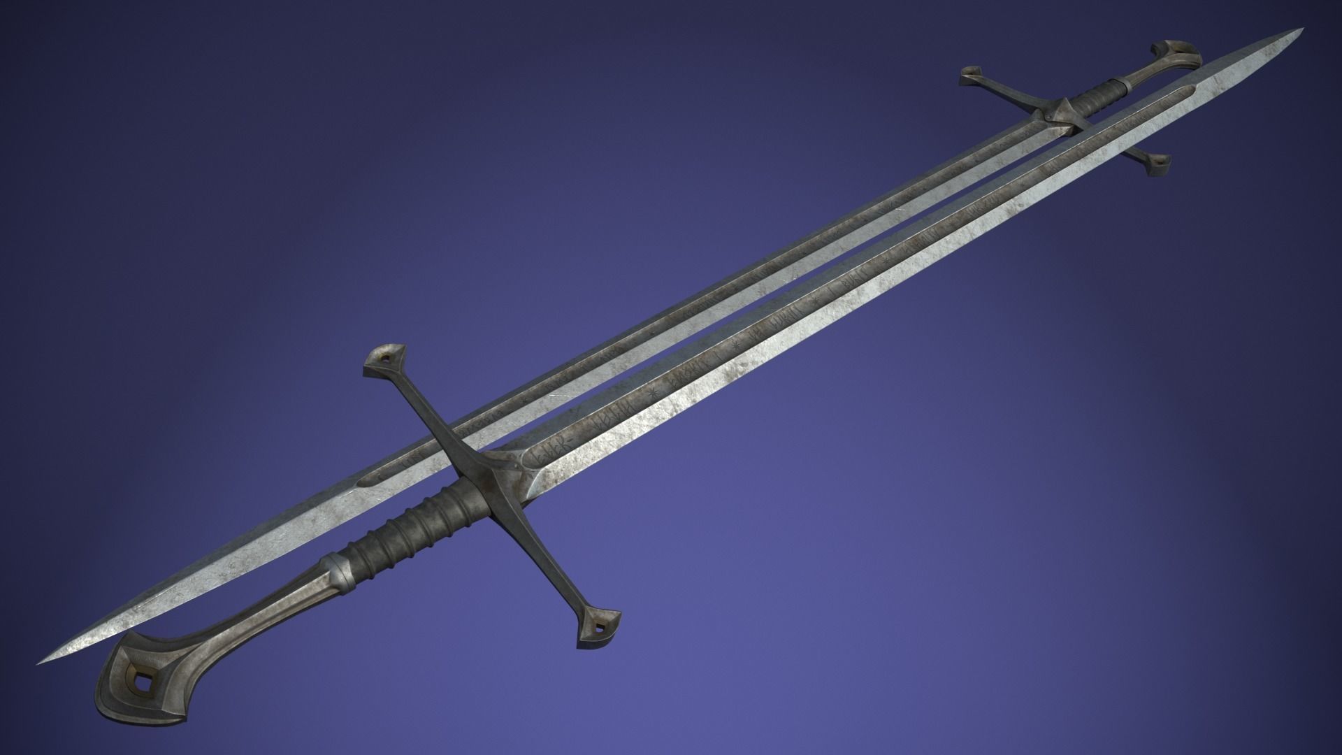 Anduril sword from LOTR with scabbard band and stand Low-poly 3D model_1