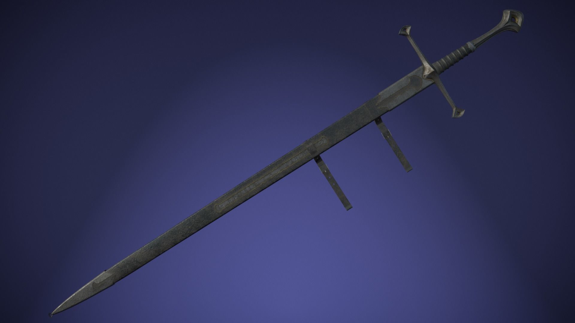 Anduril sword from LOTR with scabbard band and stand Low-poly 3D model_5