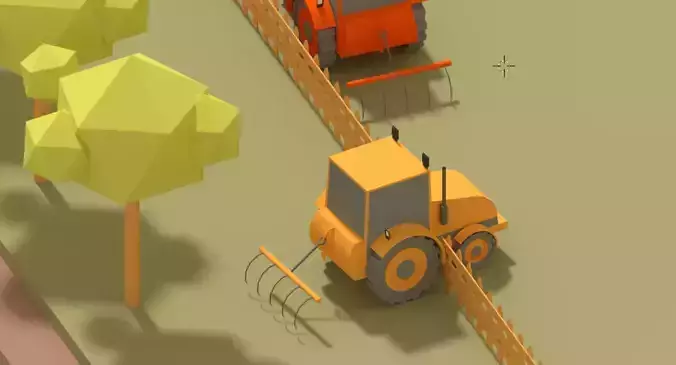 Low Poly Tractor three farm tractors