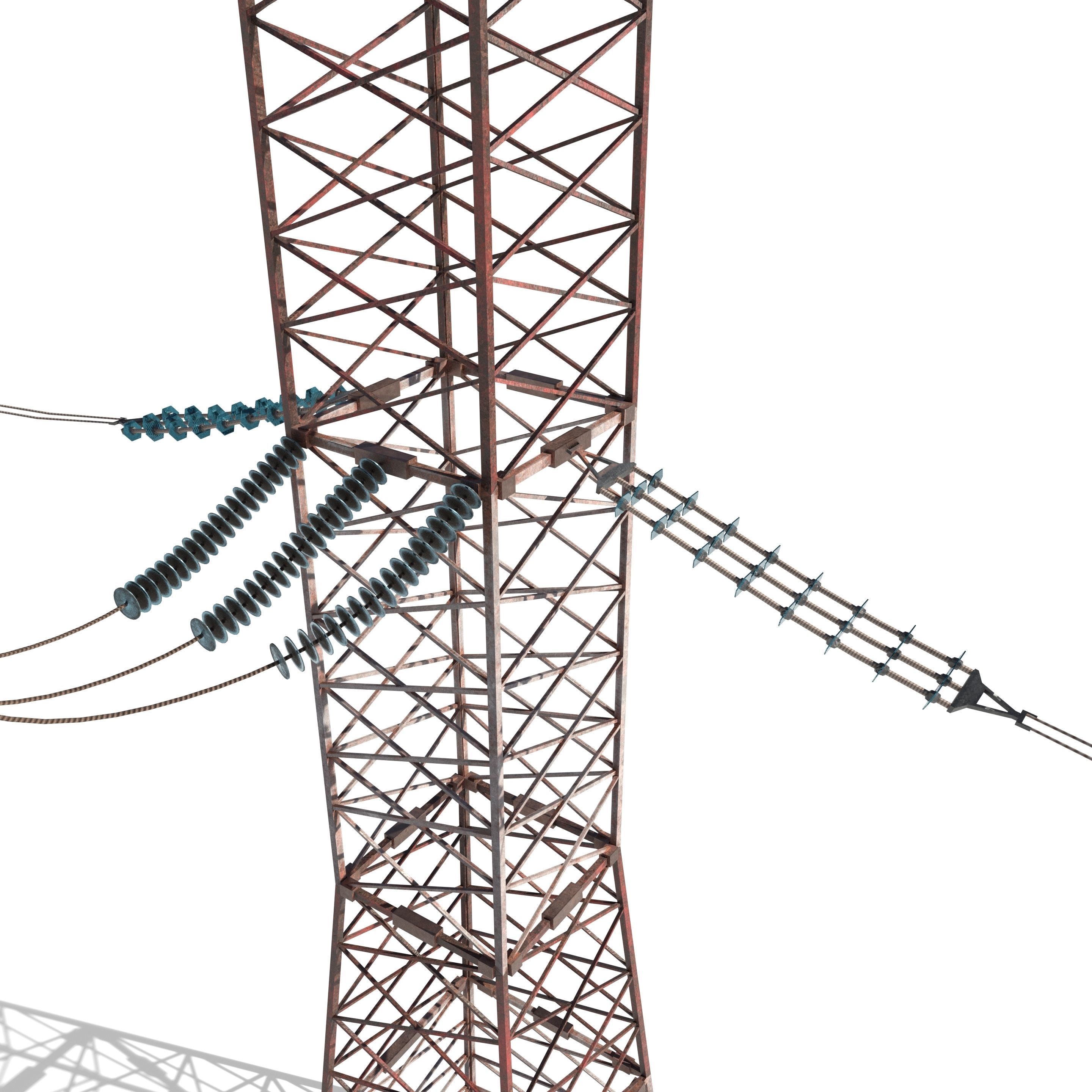 Electricity Pole 30 Weathered Low-poly 3D model_6