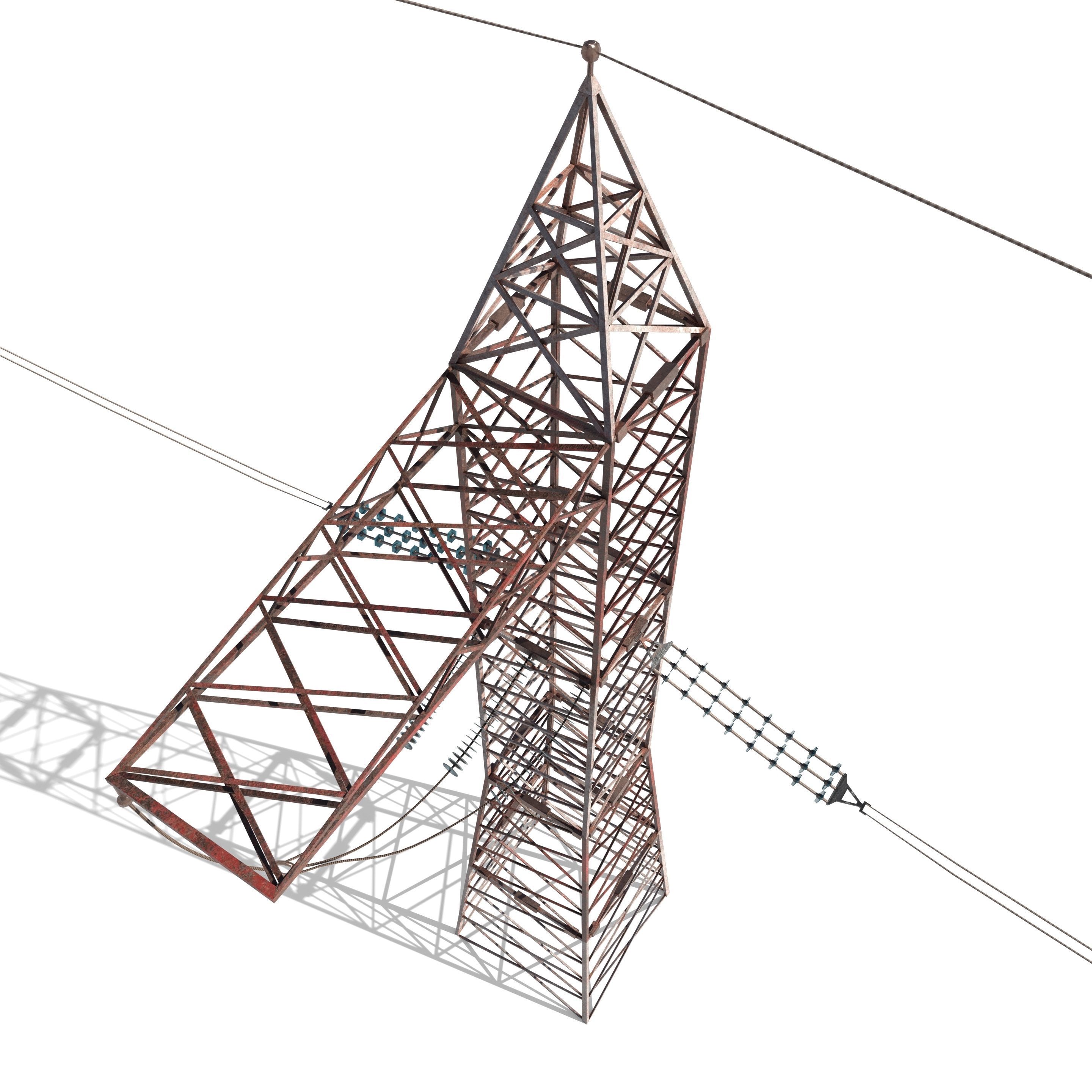 Electricity Pole 30 Weathered Low-poly 3D model_7